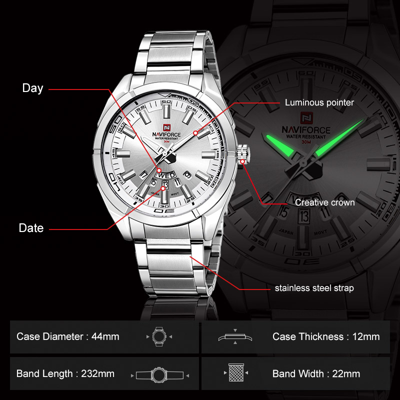NAVIFORCE Brand Men Watches Fu - огляд і ціна Field Watch Military