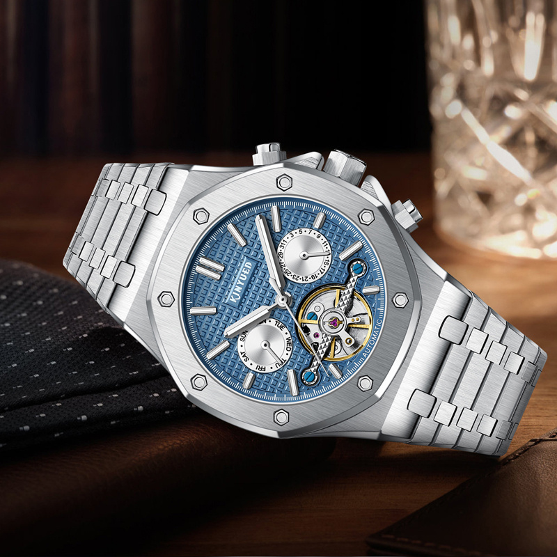 KINYUED Brand Fashion Blue Mec - огляд і ціна Tourbillon Movement Watch